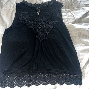 Black Sleeveless Lace Blouse